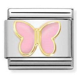 030285/59 Classic steel, enamel , 18k gold PINK butterfly