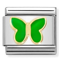 030285/61 Classic steel, enamel 18k gold GREEN APPLE butterfly