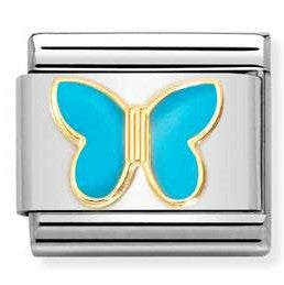 030285/63 Classic  steel, enamel , 18k gold TURQUOISE butterfly