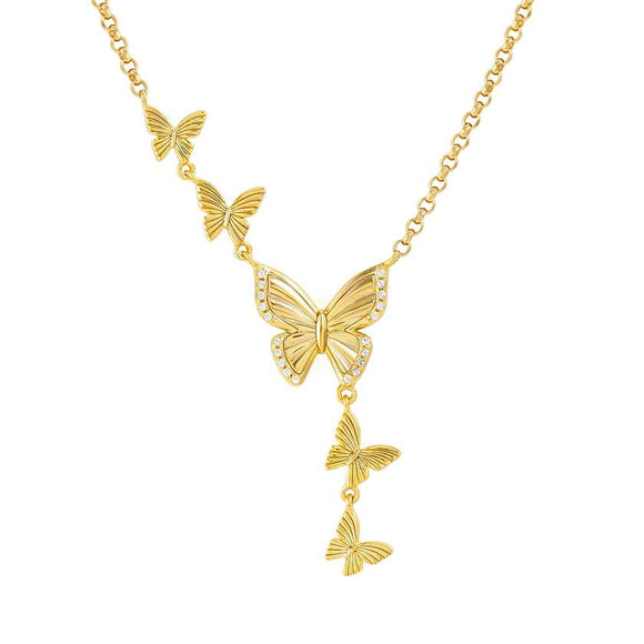 TRUEJOY necklace in 925 silver CZ Yellow Gold Butterfly