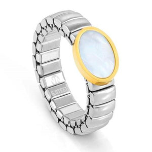 XTE XSMALL ring ed. LIFE steel , stone Oval YELLOW GOLD fin. Mother of Pearl