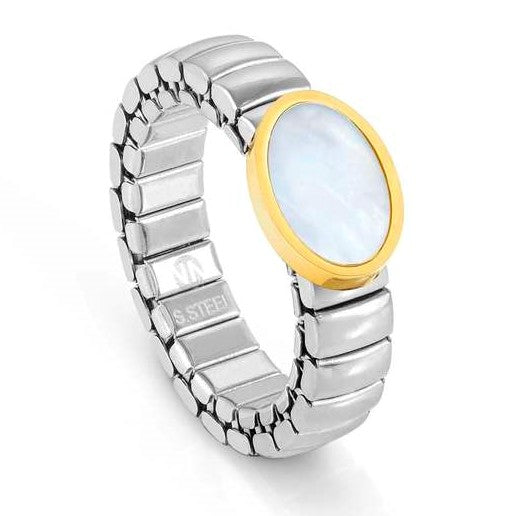 XTE XSMALL ring ed. LIFE steel , stone Oval YELLOW GOLD fin. Mother of Pearl