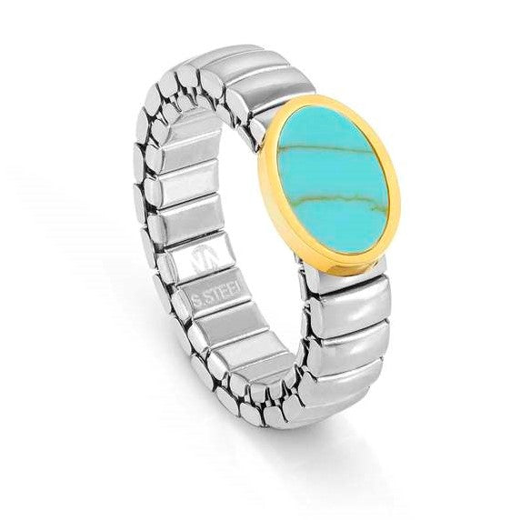 XTE XSMALL ring ed. LIFE steel ,stone Oval YELLOW GOLD fin. Turquoise