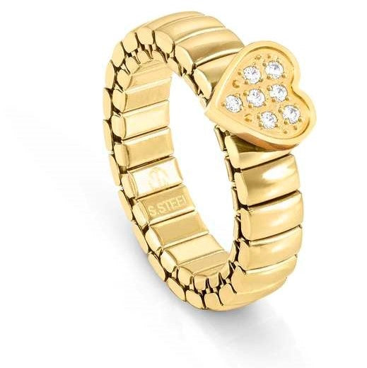 XTE XSMALL ring ed. LIFE, Steel. CZ fin. YELLOW GOLD Heart