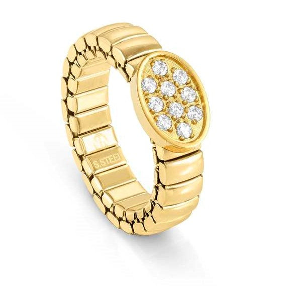 XTE XSMALL ring ed. LIFE,steel and cz fin. YELLOW GOLD Oval