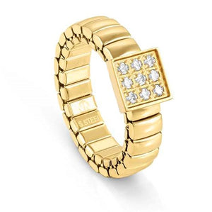 XTE XSMALL ring ed. LIFE in steel and cz fin. YELLOW GOLD Square