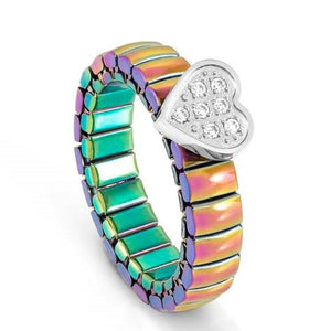 XTE XSMALL ring ed. LIFE in steel and cz fin. MIXCOLOR Heart