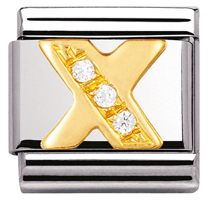 030301/24 Classic LETTER X ,S/Steel,Bonded Yellow Gold,CZ