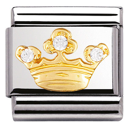 030308/12 Classic S/steel, Bonded Yellow Gold,CZ,White  crown Queen