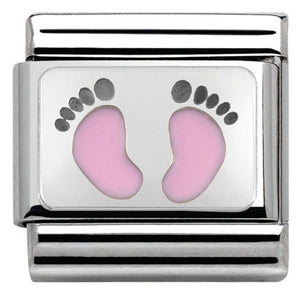 330208/14 CL OXIDIZED PLATES,S/Steel,enamel,925 silver Pink Footprints