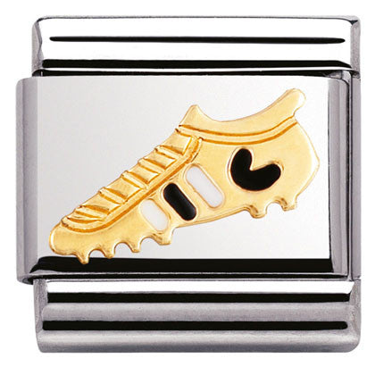 030204/24 Classic FOOTBALL BOOT, stainless steel & enamel, bonded yellow gold WHITE-BLACK