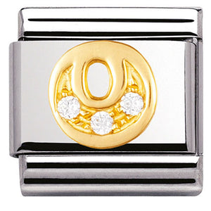030301/15 Classic LETTER O S/steel,Bonded Yellow Gold CZ
