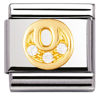 030301/15 Classic LETTER O S/steel,Bonded Yellow Gold CZ