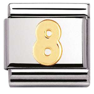 030102/08 Classic NUMBER 8, S/Steel,Bonded Yellow Gold