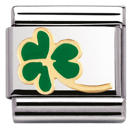030214/23 Classic S/Steel,enamel,bonded yellow gold Clover with stem