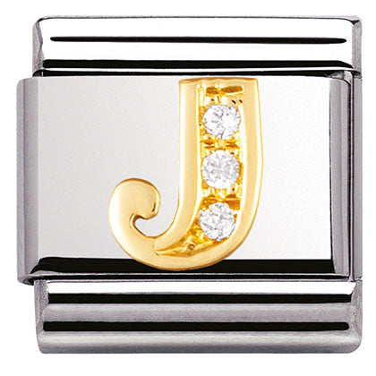 030301/10 Classic LETTTER J .S/Steel,Bonded Yellow Gold CZ