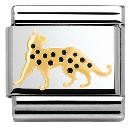 030248/16 Classic EARTH ANIMALS,S/steel, enamel and bonded yellow gold Leopard