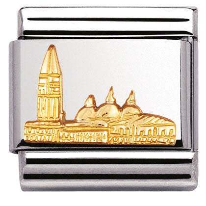 030123/39 Classic RELIEF MONUMETS ,S/Steel,bonded yellow gold St. Mark Sq. (Italy)