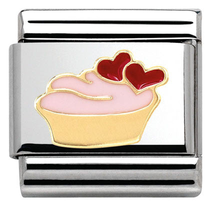 030285/02 Classic MADAME MONSIEUR and steel and bonded yellow gold sm Muffin with hearts