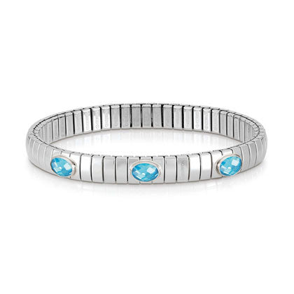 XTE stainless steel? sterling silver and 3 FACETED stones bracelet 006 LIGHT BLUE