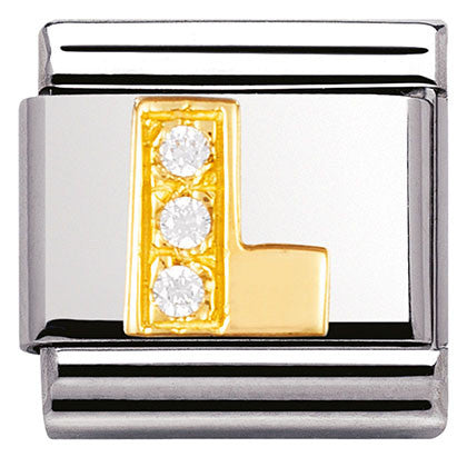 030301/12 Classic LETTER L,S/steel,Bonded Yellow Gold,CZ