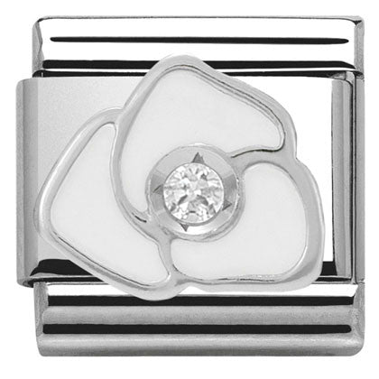 330305/06 CLASSIC Silver & enamel,1 CZ,925 silver White Rose