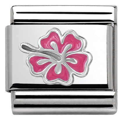 330202/24 Classic S/steel,enamel.silver 925 hibiscus  PINK