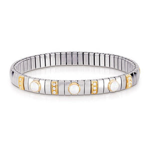 EXTENSION N.Y. Bracelet (S) in stainless steel with 18k gold? Cubic Zirconia and stones (007_WHITE OPAL)