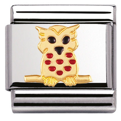 030211/10 Classic,S/Steel,enamel,bonded yellow gold Owl