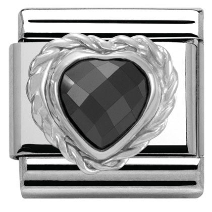 330603/011 C;assic CZ HEART FACETED CZ. S/steel 925 silver twisted setting Black