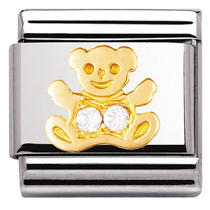 COMPOSABLE Classic EARTH ANIMALS in stainless steel with bonded yellow gold and Cubic Zirconia (01_WHITE bear)