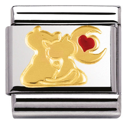 030248/13 Classic,S/steel with enamel and bonded yellow gold Cats with heart and moon