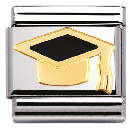 030223/08 Classic S/steel,enamel,bonded yellow gold Black graduate hat