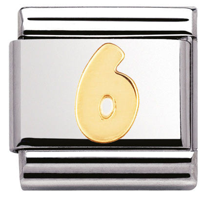 030102/06 Classic NUMBER 6, S/Steel,Bonded Yellow Gold