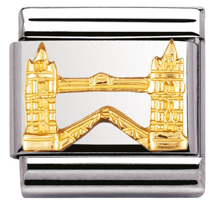 030144/04 Classic RELIEF SYMBOLS (UK) in stainless steel with bonded yellow gold Tower Bridge