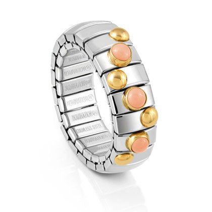 EXTENSION ring in stainless steel with 18K gold and small stones (006_PINK CORAL)