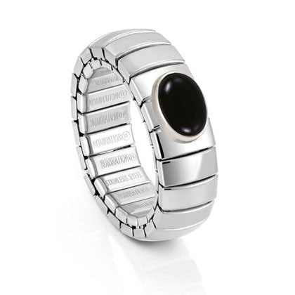 XTE stainless steel? sterling silver and gemstones ring (017_Black agate)