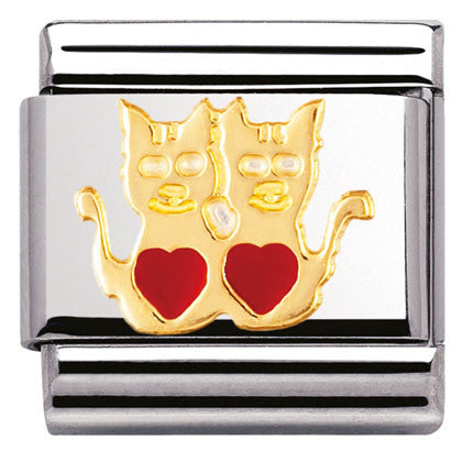 030248/01 Classic ,S/Steel,enamel,bonded yellow gold Cats with hearts