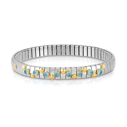 EXTENSION bracelet in stainless steel with 18K gold and small stones (025_LIGHT BLUE TOPAZ)