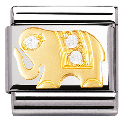 COMPOSABLE Classic EARTH ANIMALS in stainless steel with 18k gold and Cubic Zirconia (21_WHITE elephant)