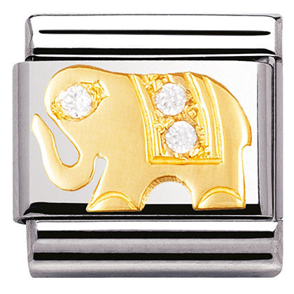 COMPOSABLE Classic EARTH ANIMALS in stainless steel with bonded gold and Cubic Zirconia (21_WHITE elephant)