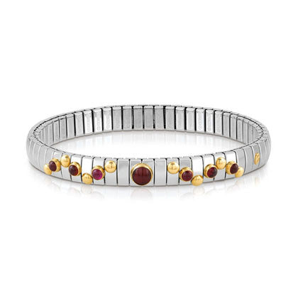 EXTENSION bracelet in stainless steel with 18K gold? round stone and small stones (014_GARNET)