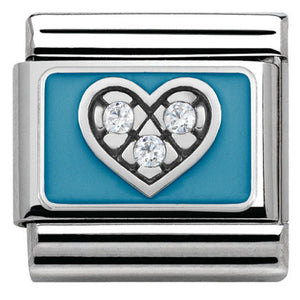 330306/07 Classic S/Steel,enamel,Cz. 925 silver Blue Heart