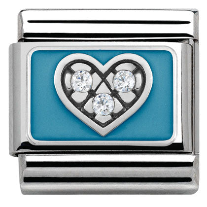 330306/07 Classic S/Steel,enamel,Cz. 925 silver Blue Heart