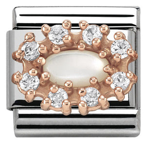 430308/12 Classic STONES,S/Steel,CZ, 9k gold  WHITE MOTHER OF PEARL