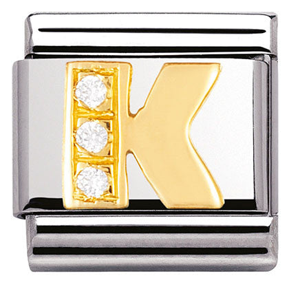 030301/11 Classic LETTER K S/Steel,Bonded Yellow Gold,CZ