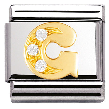 030301/07 Classic LETTER G s/steel,Bonded Yellow Gold,CZ