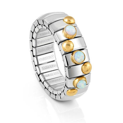 XTE Ring in stainless steel with 18K gold and small stones (022_WHITE OPAL)