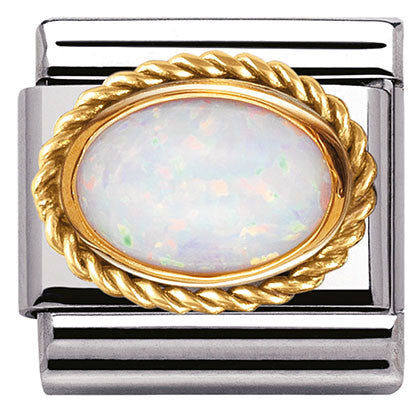 030507/07 Classic HARD STONES,S/Steel,Bonded Yellow Gold setting, WHITE OPAL