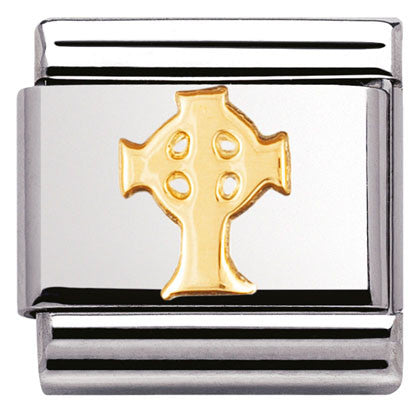 030119/01  Classic CELTIC,S/steel,bonded yellow gold Celtic Cross